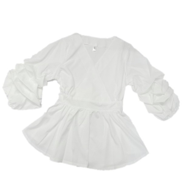 Piros, sárga és fehér női ing V-nyakkal