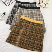 Kockás téli szoknya sárga, bézs és fekete színben, gumis derékkal