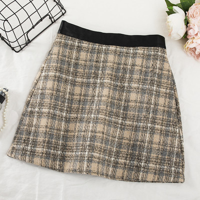 Kockás téli szoknya sárga, bézs és fekete színben, gumis derékkal