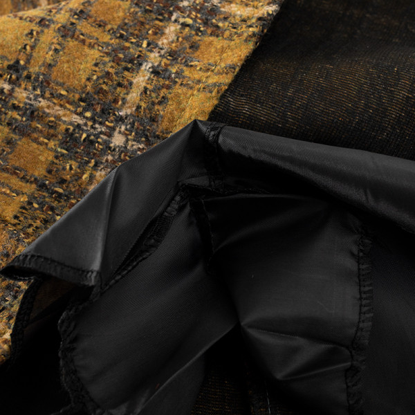 Kockás téli szoknya sárga, bézs és fekete színben, gumis derékkal