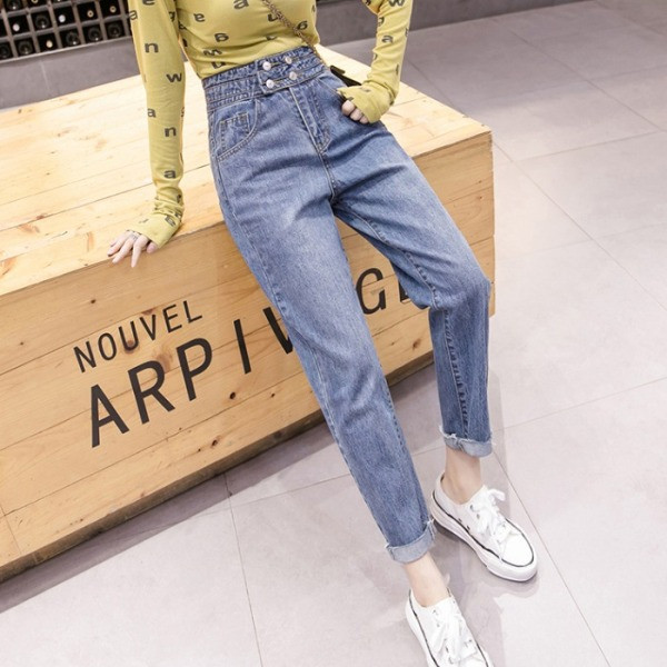 Hosszú egyenes farmer magas derékkal, kék színben