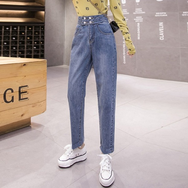 Hosszú egyenes farmer magas derékkal, kék színben