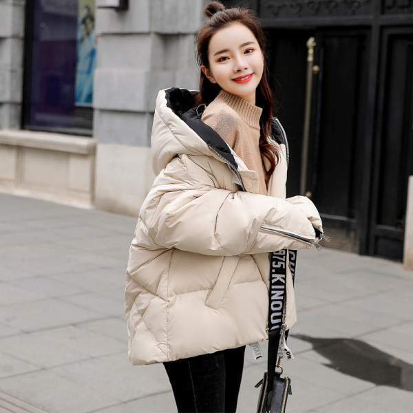 Női téli kabát kapucnival - széles modell sárga, rózsaszín és bézs színben