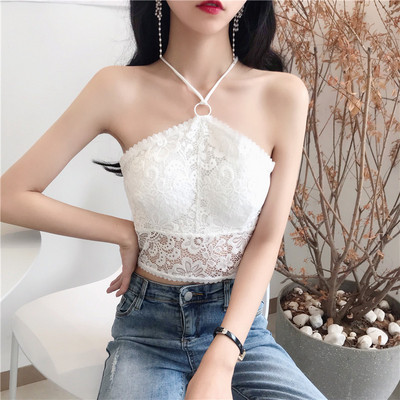 Σύντομο γυναικείο δαντελωτό μπουστάκι σε μαύρο και άσπρο χρώμα