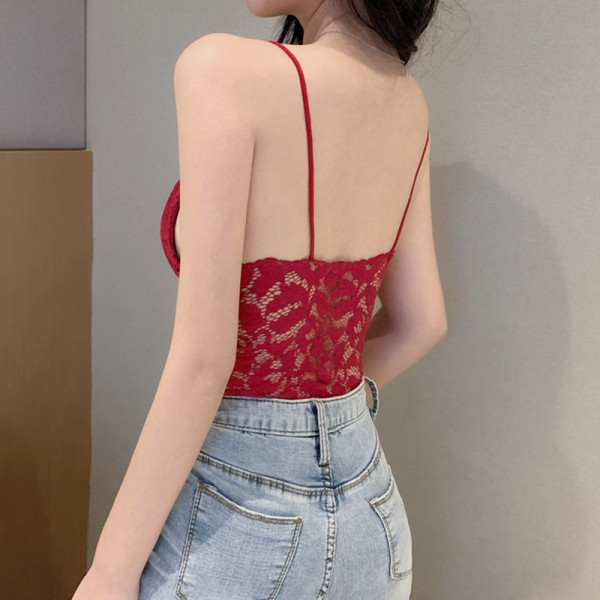 Μοντέρνο γυναικείο δαντελωτό μπουστάκι με λεπτές λωρίδες σε λευκό, κόκκινο και μαύρο χρώμα