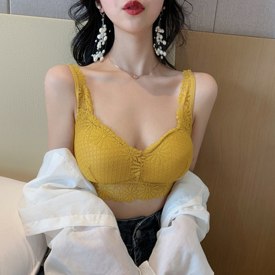 Rövid női melltartó csipkéből és vékony pántokból zöld, fehér, piros, sárga és fekete színben