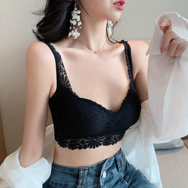 Rövid női melltartó csipkéből és vékony pántokból zöld, fehér, piros, sárga és fekete színben