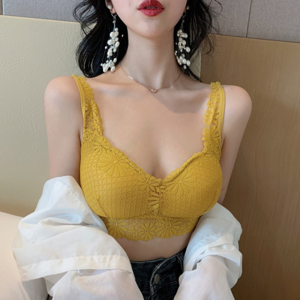 Rövid női melltartó csipkéből és vékony pántokból zöld, fehér, piros, sárga és fekete színben