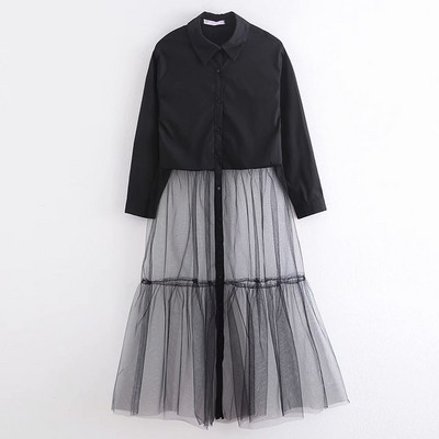 Fekete hosszú női ing, alján tüll