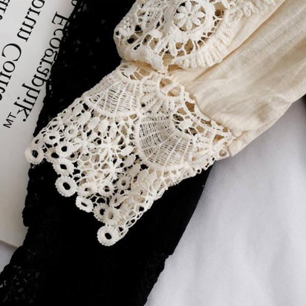 Új modell női ing alacsony gallérral, gombokkal és csipkével fehér, fekete és bézs színben - retro stílusban