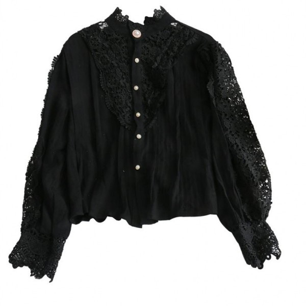 Új modell női ing alacsony gallérral, gombokkal és csipkével fehér, fekete és bézs színben - retro stílusban