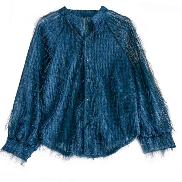 Modern női ing gombokkal és alacsony gallérral fehér, fekete és kék színben