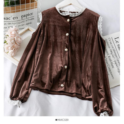 Új modell női ing csipkével és barna és fekete kivágásokkal