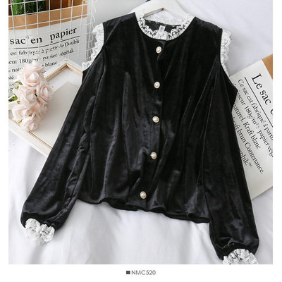 Új modell női ing csipkével és barna és fekete kivágásokkal