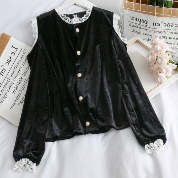 Új modell női ing csipkével és barna és fekete kivágásokkal