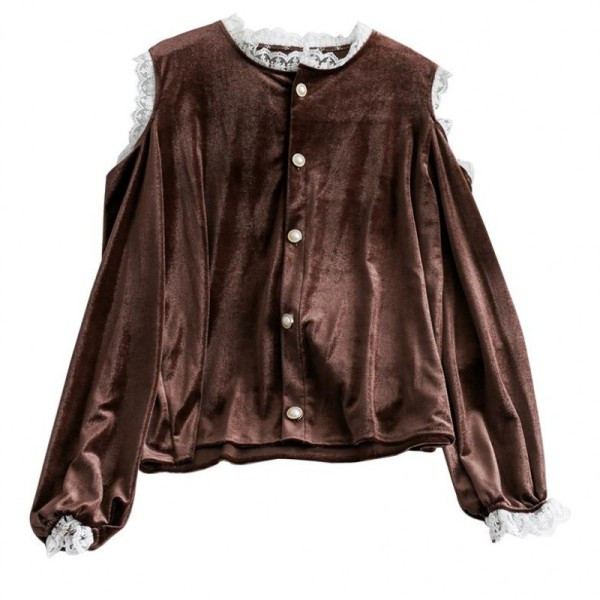 Új modell női ing csipkével és barna és fekete kivágásokkal