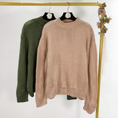 Széles őszi-téli pulóver sima modell rózsaszín és zöld színben