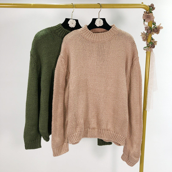 Széles őszi-téli pulóver sima modell rózsaszín és zöld színben