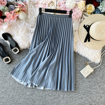 Redős női szoknya kék, barna, fekete és bézs színben, gumírozott derékkal