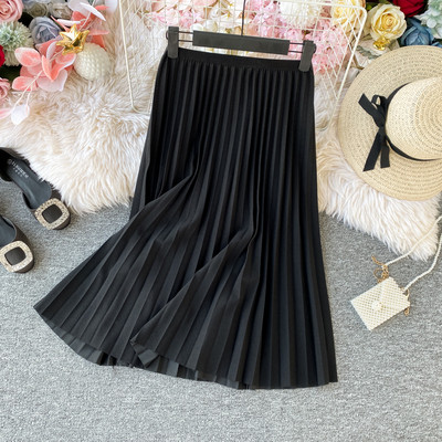 Redős női szoknya kék, barna, fekete és bézs színben, gumírozott derékkal