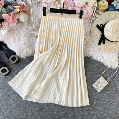 Redős női szoknya kék, barna, fekete és bézs színben, gumírozott derékkal