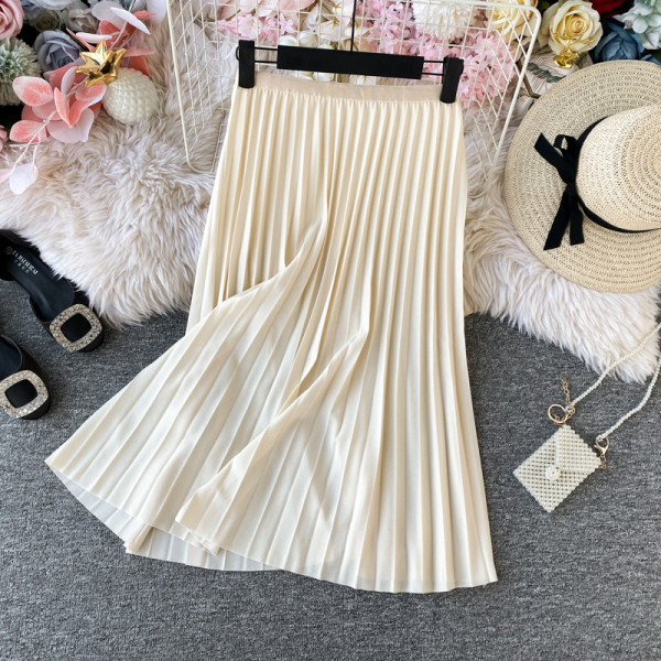 Redős női szoknya kék, barna, fekete és bézs színben, gumírozott derékkal