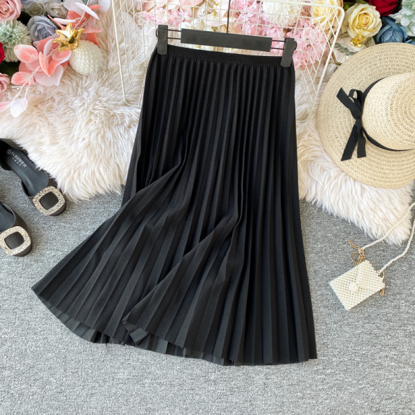 Redős női szoknya kék, barna, fekete és bézs színben, gumírozott derékkal