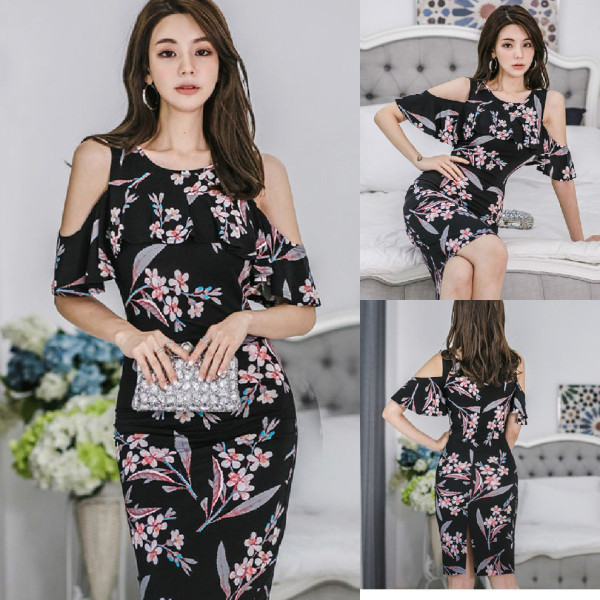 Rochie de dama model nou cu piese decupate si motive florale