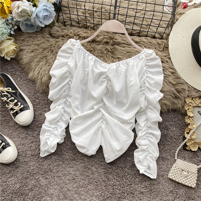 Bluză de damă modernă în cinci culori, cu decolteu în V și mâneci lungi