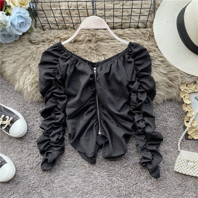 Bluză de damă modernă în cinci culori, cu decolteu în V și mâneci lungi