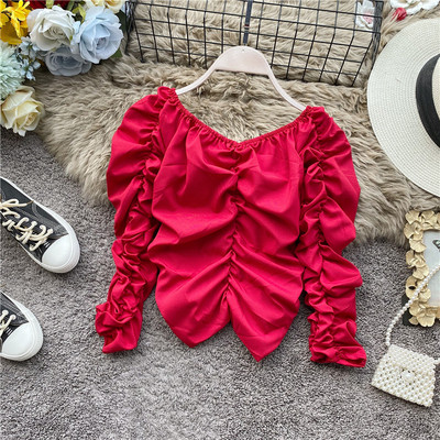 Bluză de damă modernă în cinci culori, cu decolteu în V și mâneci lungi