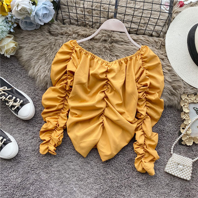 Bluză de damă modernă în cinci culori, cu decolteu în V și mâneci lungi