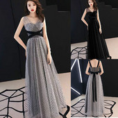 Formális női pöttyös ruha, szürke és fekete tüllel