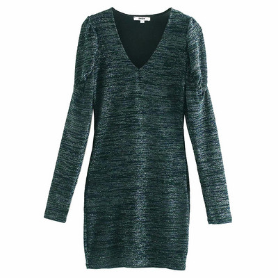 Rochie scurtă, cu decolteu în V și mânecă gri