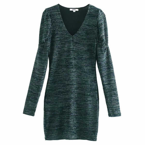 Rochie scurtă, cu decolteu în V și mânecă gri