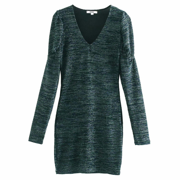 Rochie scurtă, cu decolteu în V și mânecă gri