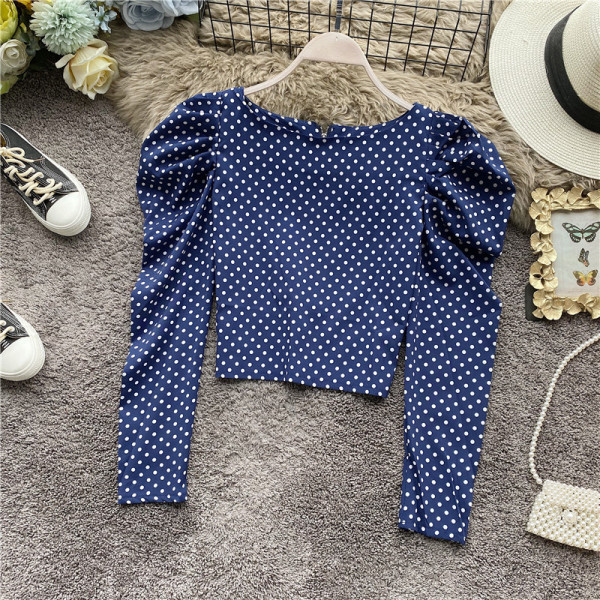 Retro stílusú női blúz öt színben, kerek nyakkivágással, hosszú ujjakkal