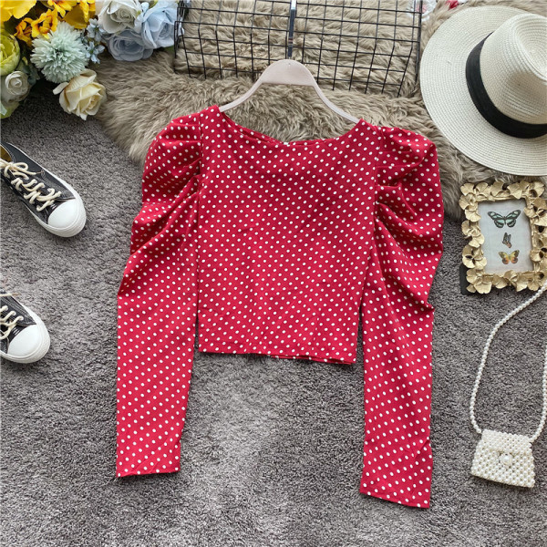 Retro stílusú női blúz öt színben, kerek nyakkivágással, hosszú ujjakkal