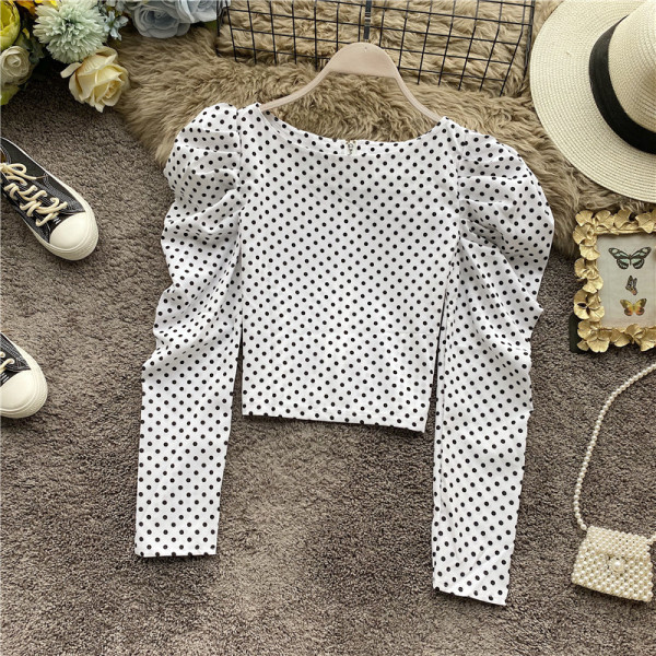 Retro stílusú női blúz öt színben, kerek nyakkivágással, hosszú ujjakkal