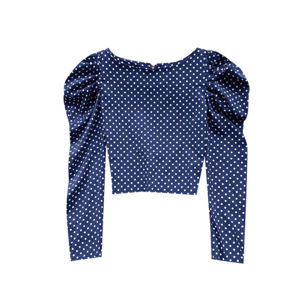 Retro stílusú női blúz öt színben, kerek nyakkivágással, hosszú ujjakkal