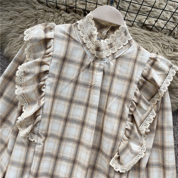 Bluza de dama in carouri in stil retro in trei culori cu guler jos