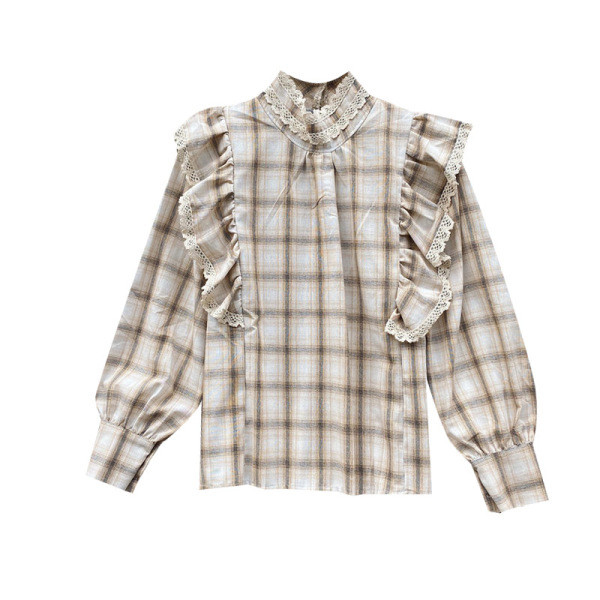 Bluza de dama in carouri in stil retro in trei culori cu guler jos