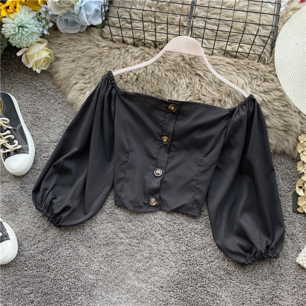 Rövid női ing öt színben, gombokkal és hosszú ujjal