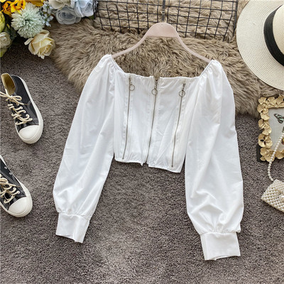 Retro stílusú női ing négyzet alakú nyakkivágással és cipzárral, öt színben