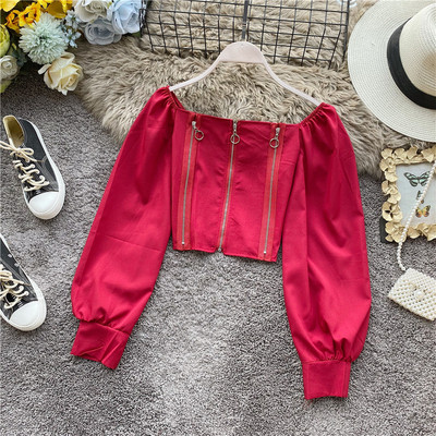 Retro stílusú női ing négyzet alakú nyakkivágással és cipzárral, öt színben