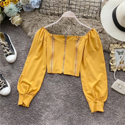 Retro stílusú női ing négyzet alakú nyakkivágással és cipzárral, öt színben