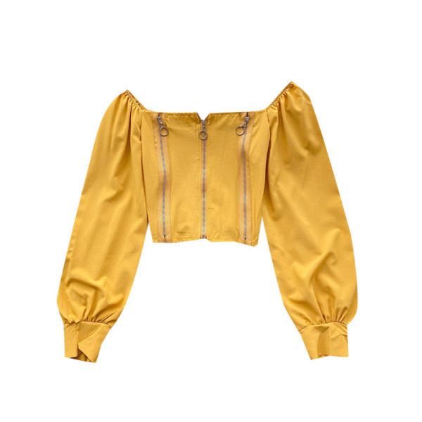 Retro stílusú női ing négyzet alakú nyakkivágással és cipzárral, öt színben