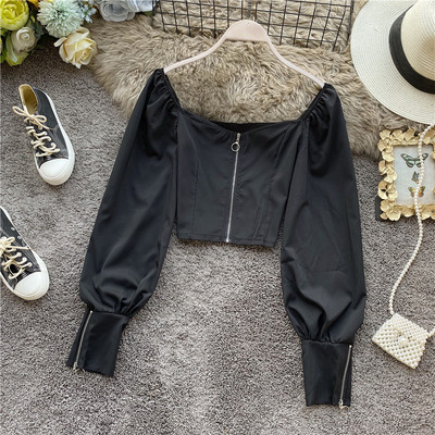 Ρέτρο στυλ γυναικείο πουκάμισο σε έξι χρώματα με τετράγωο ντεκολτέ και φερμουάρ