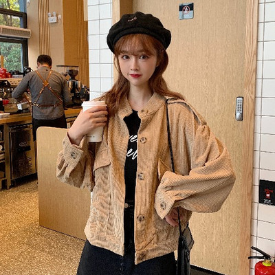 Rövid tavaszi-őszi kordbársony kabát bézs, kék és barna színekben