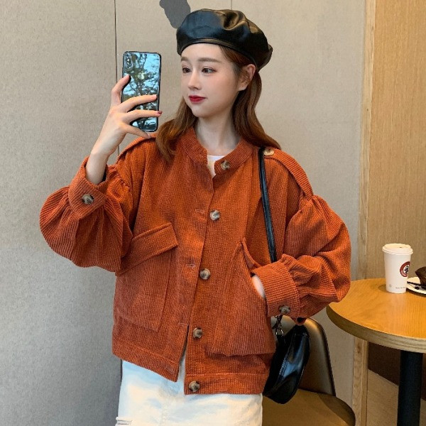 Rövid tavaszi-őszi kordbársony kabát bézs, kék és barna színekben